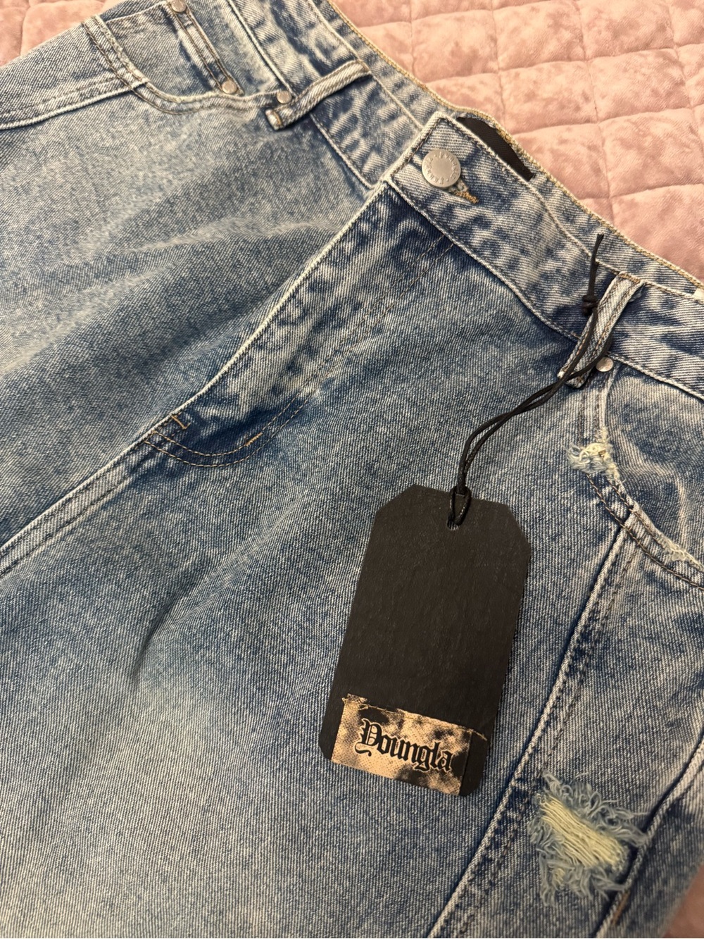 YoungLA Light Blue Relaxed Fit Distressed Jeans